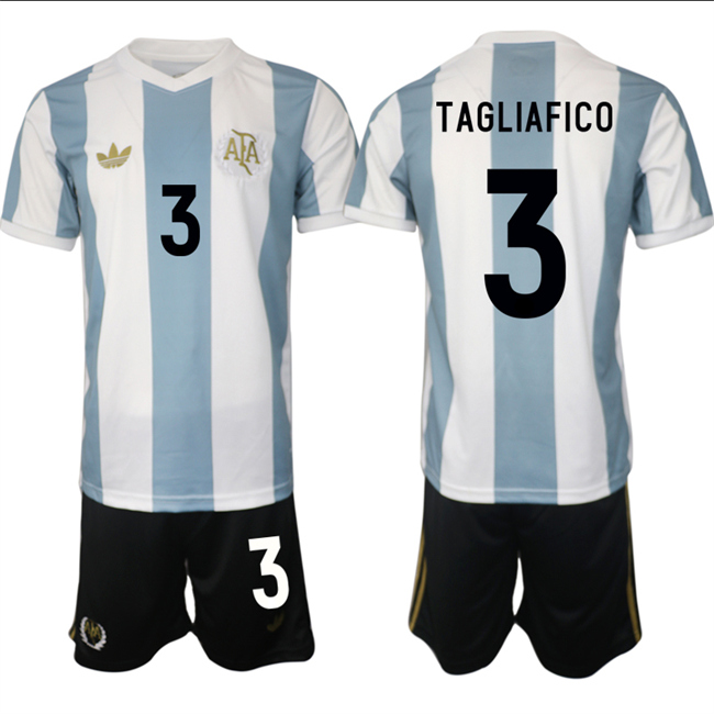 Men's Argentina #3 Nicolás Tagliafico White/Blue 2024-25 50th Anniversary Home Soccer Jersey Suit